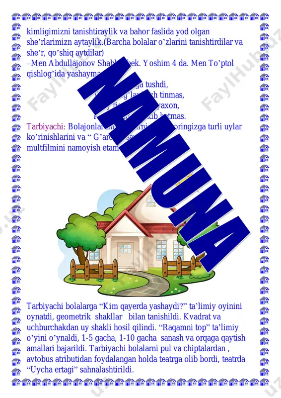"men va mening uyim" darsi uchun o'quv dasturi - Page 4