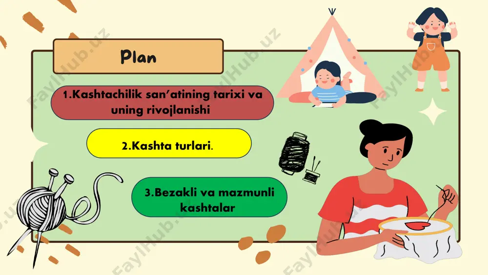 ’at turi xisoblanib, o’rta osiyoning lirik savdo – hunarmandchilik markazlari qishloqlariga keng tarqalgan. san’atning ushbu turi o’zining poetik rang – barangligini saqlab qolishi bilan birga , xalq orasida qadrlanib,o’z mohiyatini yo’qotmadi. kashtachilik asosan, oltita hududiy guruhlarga,ya’ni maktablarga bo’linadi. jumladan, nurota, samarqand, shahrisabz, toshkent hamda farg’ona kashtachiligi maktablarga. mallarang, tillarang, havorang, pushti, nofarmon, och yashil ranglar bir - birlari bilan uyg’unlashib, so’zanaga o’zgacha bag’ridillik baxsh etadi. naqshlari romb shaklida tuzilgan hamda tishli barglar bilan bezatilgan (“tobadoni” - katakli, panjarali) so’zanalar ham nurota kashtachiligining yana bir turi hisoblanadi. naqsh va uning turlari naqsh - arabcha tasvir gul degan ma’noni anglatadi. kashtado’zlik san’atida har bir millatning o’ziga xos eng ko’p qo’llaydigan naqshlari bo’ladi. o’zbek kashtalarida o’simliksimon, geometrik hamda gul naqshlari ko’p bo’lsa, rus kashtachiligida geometrik, o’simliksimon shakllar, gullar, qush va mevalar ko’p tasvirlanadi, qozoq va qirg’iz kashtachiligida esa ko’proq hayvonlar, shox va tuyoqlarni eslatuvchi elementlar tasvirlanadi. rangtasvir vositalar yordamida ishlangan, nur va soyalar …