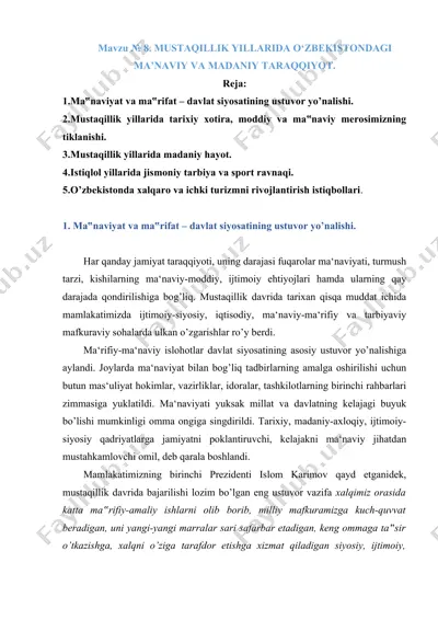 ma'naviyat va ma'rifat - davlat siyosatining ustuvor yo’nalishi — DOCX