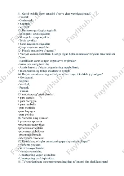 plastik anatomiya test savollari — DOCX