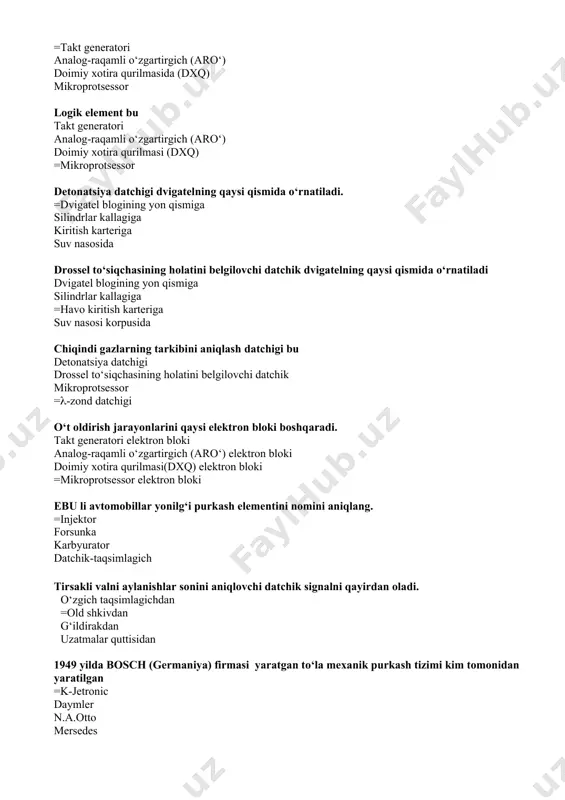 , psixologik antropometrik ko‘rsatkich psixologik ko‘rsatgich gigiyenik ko‘rsatkich avtomobildan foydalanish qulayligi deb nimaga aytiladi? =avtomobilga yuk ortish va yuk tushirish, hamda avtomobilga texnik xizmat ko‘rsatish qulayligi avtomobilga yuk ortish-tushirish, texnik xizmat ko‘rsatish va tez xarakatlanishi avtomobilga yuk ortish-tushirish, texnik xizmat ko‘rsatish va kam yoqilg‘i sarflashi avtomobilga yuk ortish-tushirish, texnik xizmat ko‘rsatish va yaxshi tormozlanishi antropometrik ko‘rsatkichi =haydovchi ish joyining ishlashga qulayligini xarakterlaydi haydovchi ish joyining geginasini xarakterlaydi haydovchi ish joyining xaroratini xarakterlaydi haydovchi ish joyining ishlashga qulaymasligini xarakterlaydi haydovchi ish joyining ishlashga qulayligini o‘rganiladigan ko‘rsatgich =antropometrik ko‘rsatkichi psixologik ko‘rsatgich gigiyenik ko‘rsatkich fiziologik ko‘rsatkich avtomobilning boshqaruv organlariga sarflanadigan kuchning haydovchi organizmining jismoniy imkoniyatlariga muvofiqligi urganish bu: =fiziologik ko‘rsatkich antropometrik ko‘rsatkich psixologik ko‘rsatgich gigiyenik ko‘rsatkich fiziologik ko‘rsatkich bu: =avtomobilning boshqaruv organlariga sarflanadigan kuchning haydovchi organizmining jismoniy imkoniyatlariga muvofiqlashtirishdir haydovchi ish joyining ishlashga qulayligini xarakterlaydi haydovchi ish joyining xaroratini xarakterlaydi haydovchi ish joyining ishlashga qulaymasligini xarakterlaydi avtomobilning xavfsizligi qanday qismlardan iborat? =aktiv, passiv, …