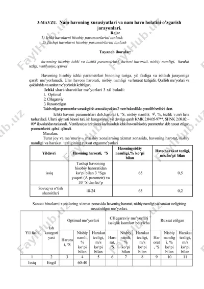havoning hisobiy ichki va tashqi parametrlari — DOCX