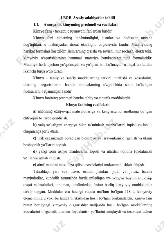y o’zgarishlar natijasida hosil bo’lgan moddalarning xossalarini o’rganadi, ulardan foydalanish yo’llarini aniqlaydi va insoniyat uchun muhim bo’lgan moddalarni topishda ishtirok etadi. tabiatda mavjud bo’lmagan, sintetik yo’l bilan hosil qilingan polietilen, plastmassalar, dori vositalari, kapron, neylon kabi tolalar, avtomabil va boshqa texnik vositalarning ko’plab ehtiyot qismlari sintetik kimyoviy moddalardir. tabiiy va sintetik moddalardan kimyoviy usul yordamida inson organizmi uchun sun’iy organlar, dori-darmonlar, oziq-ovqat mahsulotlari, kiyim-kechaklar, turmush uchun zarur bo’lgan anjomlar qurilish materiallari va boshqalar tayyorlashda keng foydalanilmoqda. bularning barchasi moddalarning fizik va kimyoviy xossalarini o’rganish orqali amalga oshiriladi. hayotni kimyo fanisiz tasavvur qilish mumkin bo’lmaganligi tufayli, atrofimizda sodir bo’layotgan o’zgarishlarning mohiyatini tushinish uchun moddalarni va ularning kimyoviy o’zgarishlari qonuniyatlarini bilishimiz kerak. kimyoviy moddalar va ulardagi o’zgarishlardan insoniyat o’z ehtiyojlari uchun qadimdan foydalanib kelgan. xitoyda, misrda, markaziy osiyoda qishloq xo’jaligi zararkunandalariga qarshi kurashda, turli xil bo’yoqlar ishlab chiqarishda, me’moriy obidalarni barpo etishda, kiyimkechak tayyorlashda kimyoviy moddalar va hodisalardan keng foydalangan. kimyo fanining …