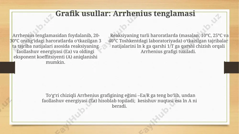 kimyoviy reaksiyalarning kinetik parametrlarini va faollanish energiyasini aniqlash usullari - Page 5