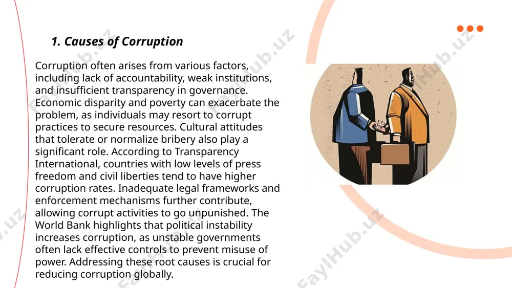 upational fraud cases, accounting for 42% of cases. in the european union, the 2019 whistleblower protection directive aims to safeguard individuals who report breaches of eu law, emphasizing their role in transparency and accountability. notably, high-profile cases like the panama papers have relied on whistleblower information, showcasing their key position in unveiling corruption at various levels, thus contributing to more transparent governance. ... t.me/slaydai_bot corruption in politics undermines governance and erodes public trust. according to transparency international's 2022 corruption perceptions index, more than two-thirds of countries score below 50 on a scale from 0 (highly corrupt) to 100 (very clean). in 2021, the world bank estimated that annually, over $1 trillion is paid in bribes worldwide. political corruption often involves embezzlement, nepotism, or cronyism. the united nations office on drugs and crime (unodc) highlights that developing countries lose $1.26 trillion annually due to corruption, bribery, theft, and tax evasion. corruption …