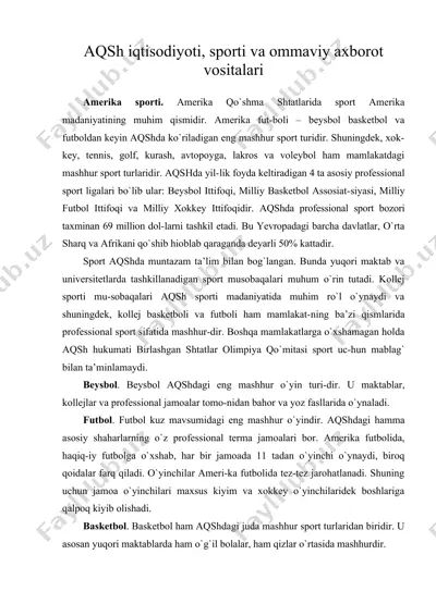 aqsh iqtisodiyoti, sporti va ommaviy axborot vositalari — DOC