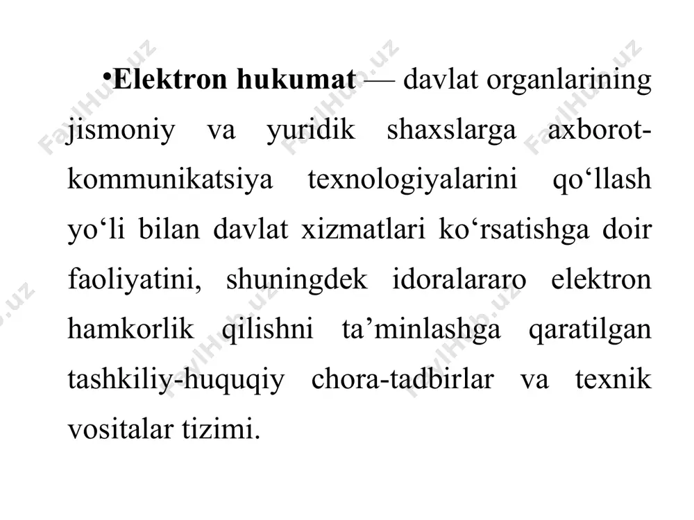 ternet-xizmatlarning qamrovi va sifatini, it-infratuzilmasi va inson kapitalining rivojlanish darajasini baholash asosida elektron hukumatni rivojlantirish indekslari asosida tuziladi. 2016 yilgi tadqiqotlar 2015 yil 25 sentyabrda bmtning barqaror rivojlanish sammitida qabul qilingan 2030 yil tartibi va uning 17 ta barqaror rivojlanish maqsadlarini amalga oshirish salohiyatining yangi dalillarini taqdim etdi va innovatsion resurslardan foydalanish bo‘yicha global tendentsiyani va xizmat ko‘rsatishda akt, odamlarni qaror qabul qilishda jalb qilish va odamlarga yo‘naltirilgan va ularning ehtiyojlarini aks ettiruvchi xizmatlarni ilgari surish maqsadlarini o‘z ichiga oladi. ”elektron hukumat” tizimini shakllantirish va rivojlantirish bo‘yicha jahon tajribasini tahlil qilar ekanmiz, elektron hukumatni shakllantirishning siyosiy strategiyasining ikkita asosiy modelini ajratish odatiy holdir: “g‘arbiy” va “sharqiy” osiyo mamlakatlarida “elektron hukumat” tizimining shakllanishi va rivojlanishining o‘ziga xos xususiyatlarini aks ettiruvchi sharqiy model yangi davlat boshqaruvi tamoyillariga asoslangan davlat boshqaruvi tizimini isloh qilish va faoliyatining ochiqligi va oshkoraligini ta’minlash bilan tavsiflanadigan davlat organlari. ushbu model koreya respublikasi, singapur va yaponiyada eng muvaffaqiyatli …