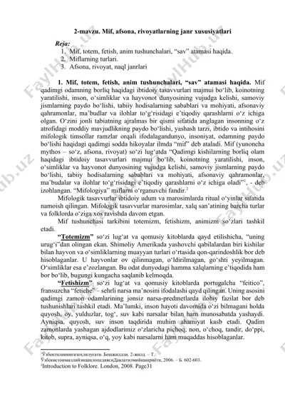 mif, afsona, rivoyatlarning janr xususiyatlari — DOCX