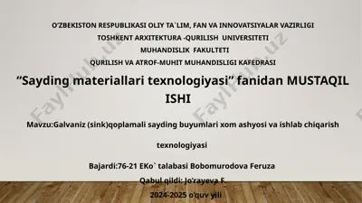 galvaniz (sink) qoplamali sayding buyumlari — PPTX