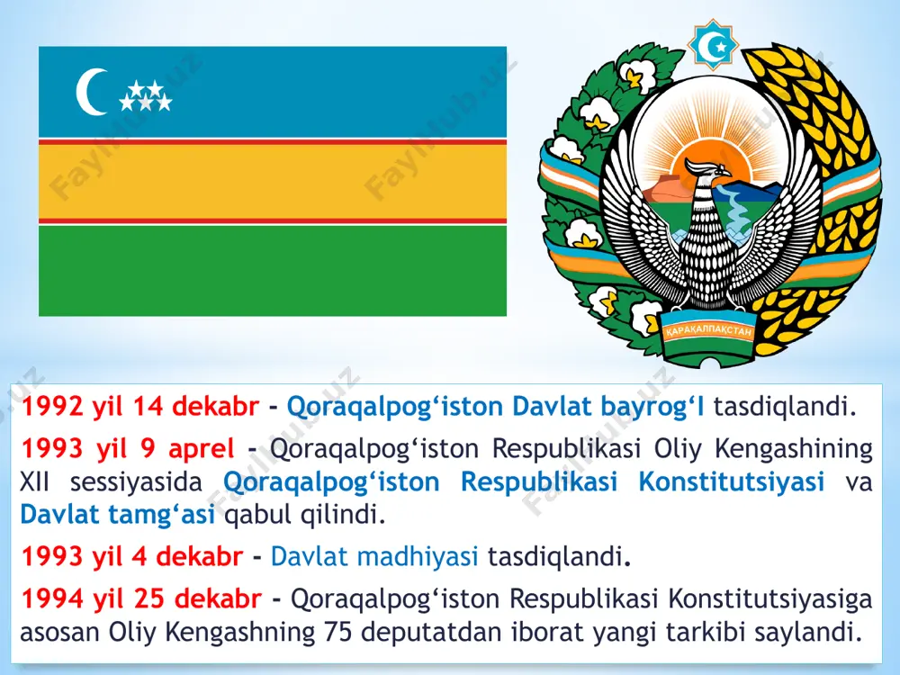 sidagi nutqida xalqaro hamjamiyat diqqat-e’tiborini ushbu masalaga qaratgan edi. 1994 yil 11-yanvar – nukusda marlaziy osiyo va rf davlat raxbarlari uchrashuvi. 1995 yil 18-20-sentyabr – nukusda bmt raxnamoligida orolbo’yi mamlakatlari xalqaro ilmiy konferensiyasi otkazildi va unda nukus deklaratsiyasi qabul qilindi. 1997 yil mart – almatida markaziy osiyo respublikalari kengashi yig’ilishi bo’lib o’tdi. 2014 yil mo’ynoq tumanida 1500 ga maydonni egallagan saksovul o’rmoni barpo etildi 2018 yilda о‘zbekiston tashabbusi bilan bmtning orolbо‘yi mintaqasi uchun inson xavfsizligi bо‘yicha kо‘p tomonlama sheriklik asosida “trast fondi” tuzildi. 2018 yilda mо‘ynoq tumanida barcha zarur infratuzilmalarga ega bо‘lgan zamonaviy shaharcha bunyod etildi. mustaqillik yillarida о‘zbekiston bо‘yicha 1 million 220 ming gektarga yaqin о‘rmonzor yaratilgan bо‘lsa, shundan 400 ming gektardan ortig‘i aynan orolbо‘yi hududida barpo etilgan. 2019 yilda orol dengizining suvsiz hududida yana 500 ming gektar о‘rmonzor barpo etildi. 12 2019 yilning 8 yanvar kuni о‘zbekiston ekologik partiyasi ta’sis syezdi bо‘lib о‘tdi. 2019 yil 24 yanvarda adliya …