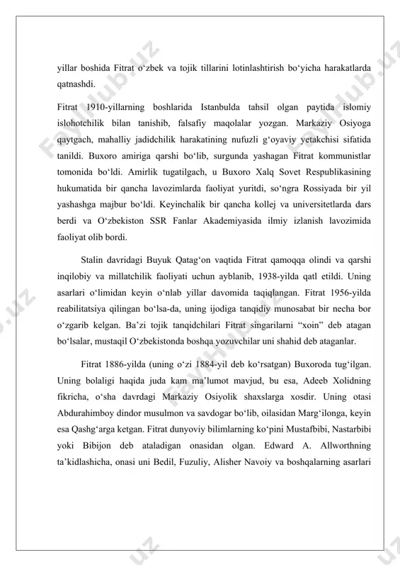 omli yashirin jamiyat tomonidan berilgan grant tufayli fitrat istanbulga bora oldi. u u yerga 1910-yil bahorida, eng birinchi guruhdan ko‘p o‘tmay yetib keldi. peshavardagi universitetdan sarfraz xonning aytishicha, ba’zan fitratning turkiyaga jo‘nashi 1910-yil yanvarida buxoroda shia va sunniy musulmonlari o‘rtasidagi mojaro ortidan hokimiyat tomonidan quvg‘inga uchrashdan qochish harakati sifatida tasvirlanadi. boshqa mualliflar esa fitratning ketishini 1909-yilga taalluqli deb hisoblaydi. choʻlpon (asl ism-sharifi abdulhamid sulaymon oʻgʻli yunusov; 1897-yil, andijon – 1938.4.10, toshkent) – shoir, yozuvchi, dramaturg, tarjimon, tanqidchi va jamoat arbobi. dastlab, madrasada (1908-1912), soʻngra rus-tuzem maktabida (1912-1914) oʻqigan. sharq mumtoz shoirlari asarlarini mutolaa qilish va jadid matbuotini kuzatish yoʻli bilan adabiy, ijtimoiy-siyosiy bilimini oshirgan. adabiy ijodi 1913-1914-yillarda andijonning ijtimoiy va madaniy hayoti haqida xabarlar yozish bilan boshlangan. 1914-yil toshkentda munavvar qori abdurashidxonov va ubaydulla xoʻjayev bilan tanishish choʻlponning milliy uygʻonish harakati namoyandasi sifatida shakllanishida muhim omil boʻlgan. choʻlpon „sadoi turkiston“ gazetasida dastlabki „turkistonli qardoshlarimizga“ sheʼri, „qurboni jaholat“, „doʻxtir muhammadyor“ hikoyalari …