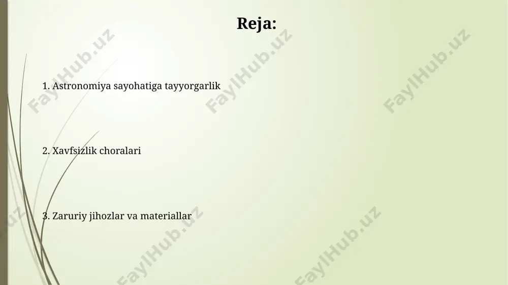 bilan, shu jumladan, samarqand shahridagi dorixonadan sotib olingan zaryadsizlantiruvchi vositalar va bintlar bilan to'ldirish kerak. sayohatdan oldin barcha ishtirokchilarga sog'liqni saqlash pasportlarini, shuningdek, 3 kunlik dori-darmonlarini (masalan, og'riq qoldiruvchi vositalar, allergiya davosi) o'zlariga olib borishlarini eslatish lozim. kuzatuv dasturi dastur davomida, taxminan 3 soat davomida, oyning sirtini va 5 ta sayyoraning, shu jumladan mars va yupiterning, batafsil kuzatuvlari amalga oshiriladi, bundan tashqari, 2 ta astrofotografiya mashg'ulotlari o'tkaziladi. kuzatuv dasturiga kirish uchun 15 nafar ishtirokchi uchun yetarlicha kuchli teleskoplar va 5 ta qo'shimcha dürbünlar tayyorlanadi, shuningdek, har bir ishtirokchi uchun shaxsiy qulayliklarga e'tibor qaratiladi. foto va video suratga olish qoraqalpog'iston respublikasidagi sayohat davomida, kechasi 20°c dan past haroratda batareyalar tezroq to'kiyotganini hisobga olib, qo'shimcha zaryadlovchi va ehtiyot batareyalar olishingiz kerak. samarqanddagi o'rta osiyo astronomiya instituti yaqinidagi kuzatuv maydonchasida suratga olish uchun kamida 300 mm fokus masofali teleob"yektiv va tripod olishni unutmang, aks holda tasvirlar loyqa bo'ladi. kerakli jihozlar ro'yxati taxminan 100 …