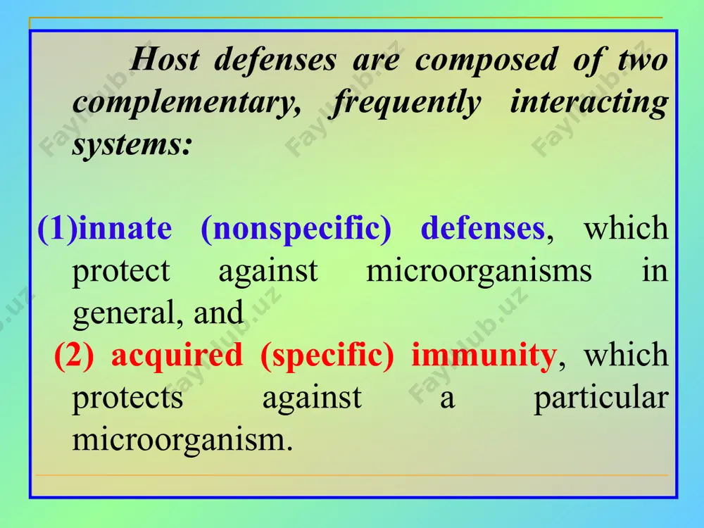 icroorganisms less than 10㎛ diameter - the bronchial-associated lymphoid tissue (balt) gastrointestinal tract - in the stomach : lower ph, enzymes - in the intestine : enzymes - in the large intestine : the normal microbiota ⇒ preventing the establishment of pahtogens ⇒ destroy microorganisms genitourinary tract - urine kills some bacteria due to its low ph and the presence of urea and other metabolic end products the eye - tears contain large amount of lysozyme, lactoferrin and siga a second important defense is the mucous membrane of the respiratory tract, which is lined with cilia and covered with mucus. the coordinated beating of the cilia drives the mucus up to the nose and mouth, where the trapped bacteria can be expelled. in lacrimal fluid, sputum, saliva, blood, milk, tissues and organs lysozyme is found. it is found in some bacterial cells. nasal mucus is bactericidal for many microbes and …