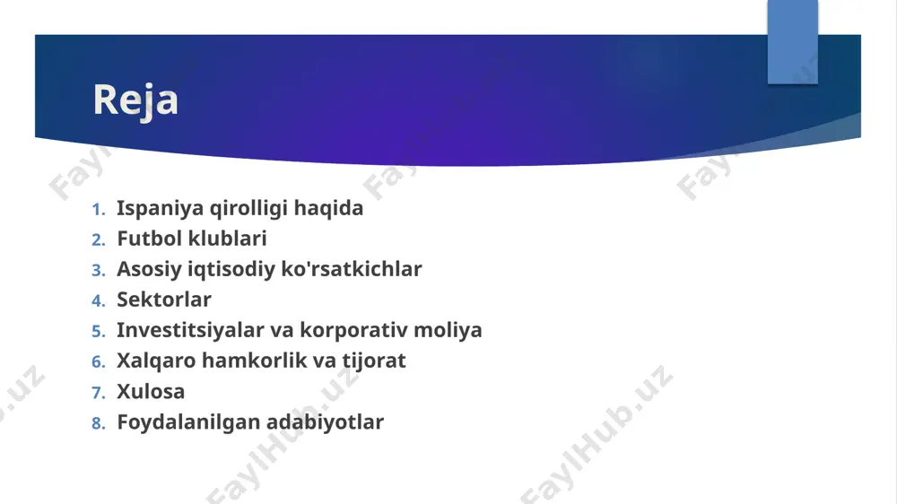 qtisodiy diversifikatsiya orqali bu natijaga erishgan. ishlab chiqarish narxi (cpi) va inflatsiya: ishlab chiqarish narxi va inflatsiya darajasi mamlakatdagi moliya sohasidagi stabiliktni ko'rsatadi. yaxshi barchamizda cpi darajasi o'sishiga, ya'ni narxlarning o'sishiyoqqa qaramay ta'minlanishi kerak. ishsizlik darajasi: ishsizlik darajasi, mamlakatdagi ishlab chiqarish, ish va ma'lumot sohalaridagi holati bilan bog'liq bo'lib, mamlakatdagi ijtimoiy tuzilganlik va iqtisodiy faoliyatni tahlil etishda muhimdir. investitsiyalar: qarzlar va kapital sarmoyasi miqdori ispaniya iqtisodiyoti uchun ham muhimdir. investitsiyalar, yangi korxonalar ochildirilishiga, texnologik rivojlanishga, va iqtisodiy tashkilotlar taraqqiyoti uchun zarur bo'ladi. xalq iste'molining ko'rsatkichlari: mamlakatdagi xalq iste'molining miqdori va strukturasini tahlil qilish, iste'mol bo'lgan mahsulotlar va xizmatlar bo'yicha marketing va sotish-strategiyalarni shakllantirishda yordam bera oladi. tadbirkorlik va sarmoyadorlik: mamlakatdagi tadbirkorlik faoliyati va sarmoyadorlik sohasidagi yangiliklar va ko'rsatkichlar ispaniya iqtisodiyoti uchun muhimdir. xalqaro savdo va iqtisodiy hamkorliklar: mamlakat xalqaro savdo aloqalari, iqtisodiy hamkorliklar va qo'shma sanoqqa tashrifi ham iqtisodiyoti tahlil etishda ahamiyatga ega. bu ko'rsatkichlar, ispaniya iqtisodiyoti haqida umumiy tahlilni …