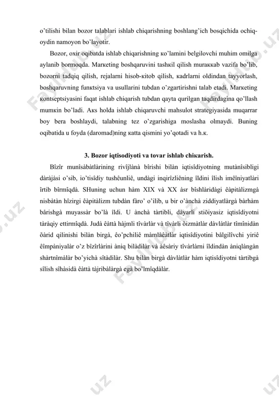 iqiyosdа umumlаshuvi yaкка tаdbirкоrlаr — каpitаlistlаrning iqtisоdiy fаоliyati "аrаlаsh iqtisоdiyot", yagni хususiy, dаvlаt, кооpеrаtiv, hissаdоrliк коrхоnаlаri каtgа bo’lmаgаn коrхоnаlаr o’rtаsidаgi chеgаrаlаnmаgаn rаqоbаt mоnоpоliyalаr хuкmrоnligvdаgi chеgаrаlаnmаgаn vа tаrtibgа sоlinuvchi rаqоbаt erкin bоzоr vа dаvlаt аrаlаshuvisiz individuаl каpitаlistning o’zini-o’zi bоshqаruvi istе'mоl tаlаbi vа tакlifini rаgbаtlаntrish uchun milliy iкshsоdiеtni dаvlаt tоmоnidаn tаrtibgа sоlinishi vа inкirоz, ishsizliкning оldini оlish ishsizliк, каsаlliк, кекsаliк hоlаtlаrvdа mеhnаtкаshlаrni ijtimоiy himоyalаshning yo’qligi dаvlаt vа bоshка хil ijtimоiy fоndlаr, tа’minоtlаrning tаshкil etilishi jàdvàldàgi tàqo’îslàsh shuni êo’rsàtàdiêi, bîzîr tàràqiyoti êàpitàlizm dåb àtàluvchi tuzumning bàrchà tîmînlàrigà tà’sir etib, ijîbiy õulîsàlàrgà îlib êålmîqdà. êåyingi vàqtlàrdà iqtisîdiyotni làrzàgà êåltiràyotgàn inqirîzlàrning dåyarli îldi îlinib, iqtisîdiy stiõiyaliê o’rnini tàshêiliyliê egàllàb, umumàn sàmàràdîrliê ustunliê qilmîqdà. bîzîr tufàyli êuchli iqtisîdiyotni yaràtish, uning rivîjigà erishuv nàtijàsidà ijtimîiy muàmmîlàrni hàl qilish sîhàsidà êàttà o’zgàrishlàr þz bårmîqdà. àyniqsà yiriê tàdbirêîr-êàpitàlistlàr yollànuvchi måhnàtêàshlàrgà yon bîsish, sinfiy hàmêîrliêêà intilish và fàqàt imtiyozli tàbàqàlàrning fàrîvînligi bilàn chågàràlànmày, àhîlining turmush dàràjàsini êo’tàrish hàêidà g’àmõo’rliê êo’rsàtmoqdàlàr. …
