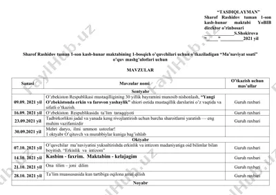 ma’naviyat soati o‘quv mashg‘ulotlari uchun mavzular — DOCX