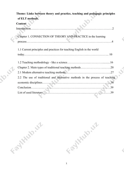 links between theory and practice, teaching and pedagogic principles of elt methods — DOCX