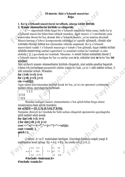 ikki o’lchamli massivlar — PDF