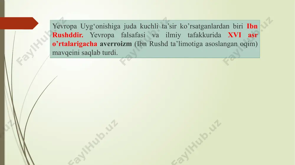 hni o'rganib, oʻzligimga yo'l topdim, nutqim bo'ldi tartibli, soʻzlarim ko'p ma'nolik. men she'riyatdan tartib, musiqadan zavq topdim, rimlik va yunon kabi fransuz boʻldi buyuk. gumanizm. uyg'onish davrida insonga nisbatan munosabatlarda buyuk burilish yuz berdi. odamlar hayotning quvonchlarini qadrlashga oʻrgandi, tabiatga, jamiyatga, insonga yangichа qaraydigan bo'ldilar. o'rab turgan olamga ilohiy emas, dunyoviy, insoniy qarash tarafdorlari gumanist ( humanus-insoniy) deb ataldi. gumanistlar inson haqidagi o'rta asrchilik tasavvurlarini rad etdi, ular har bir shaxsning noyobligi va qadrini koʻrsatishga urindilar. bilim va erkin fikr oʻziga yo'l ochib bordi. o'rta asrlardagi ta'qib va cheklashlardan soʻng fan va san'at diniy taqiqdan chiqdi. gumanistlar dastlab cherkov tomonidan ta'qib qilindi, ularning asarlari yondirildi. ammo xvi asrga kelib, koʻplab ruhoniylar va hatto rim papalari ham gumanizm gʻoyalari bilan qiziqib, gumanistlarga o'z fikrlarini erkin bayon qilish imkonini berdi. gumanizm xiv asr o'rtalarida dastlab italiyada paydo boʻldi. angliyada ularning gʻoyalari dono siyosatchi va qirolning birinchi vaziri tomas mor ( 1478- 1535) …