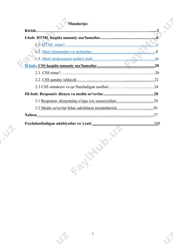 ng geografik joylashuvi, ta’lim tizimi, tarixi va boshqa kо‘p omillardir. lekin mavjud tabiiy resurslardan oqilona foydalana oladigan, davlat iqtisodiyotini boshqaradigan, yangidan-yangi texnikani yarata oladigan, mavjud ilg‘or texnika va texnologiyalardan foydalana oladigan, ishlab chiqarishni yо‘lga qо‘ya oladigan omil bu albatta, inson omilidir. shunday ekan, aynan inson omili, boshqacha qilib aytganda, inson resursi mamlakat rivojlanishida eng muhim rol о‘ynaydi. demak, о‘zbekistonning kelajakda buyuk davlat bо‘lishida ham inson omilining о‘rni beqiyosdir. shuning uchun ham bugungi kunda ta’lim tizimi oldiga katta vazifalar qо‘yilmoqda. bugungi kunda internet olamiga faqatgina kompyuterlar bilan emas, balki uyali telefon aloqa texnologiyalari yordamida ham kirish oddiy holga aylandi. shuningdek, hozirgi globallashgan davrda har tomonlama takomillashtirilgan vositalar va kashfiyotlar ham sinovdan o‘tkazilmoqda. global kompyuter tarmog‘i bugungi kungacha ma’lum bo‘lgan barcha axborot manbalaridan (telefon, pochta, televidenie, radio, matbuot nashrlari va boshqalar) farqli holda, o‘z foydalanuvchilariga har qanday ma’lumotni istalgan shakl va ko‘rinishda, ularning qiziqish va xohishlariga qarab, alohida tanlov asosida uzatish va …