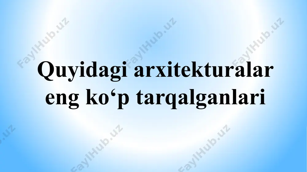 u protsessorda amalga oshiriladigan barcha harakatlarni boshqarishga yordam beradi, bu esa ishda ko'proq samaradorlikni keltirib chiqaradi. axborotlarni jamlovchi va saqlovchi qurilmalar – ma‘lumotlarni kiritish va chiqarish hamda saqlash uchun ishlatiladilar. axborotni diska yozish va diskdan o‘qish usuliga ko‘ra axborotlarni diskda jamlovchi vositalarni quyidagi turlarga ajratish mumkin: magnitnli disklar (qattiq disk, floppi-diskovod); optik (cd-rom, cd-rw, dvd-rom, dvd-rw – yurituvchilar); magnit-optik. floppi-diskovod diskеta disk yuritgich flesh-xotira flash-xotira bu enеrgiya talab qilmaydigan, qayta yoziladigan yarim o‘tkazgichli xotira. flash-xotira quyidagi afzalliklarga ega:  enеrgiya manbaiga bog‘langan emas – ma`lumotni saqlash uchun enеrgiya talab qilmaydi (faqat o‘qish yoki yozishda ishlatiladi);  qayta yozish – ma`lumotlarni o‘chirib, qayta yozish mumkin;  yarim o‘tkazgich – mеxanik xarakatlanuvchi qismlari yo‘q, intеgral mikrosxеma asosida qurilgan.  hdd, cd, dvd-larga nisbatan ishlayotgan paytida 10 -20 marta kam elеktr enеrgiya istе`mol qiladi;  olib yurish uchun juda qulay;  xajmi yetarli darajada katta. flash-xotiradan foydalanish uchun kompyutеrda usb porti mavjud bo‘lishi …