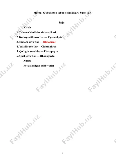 o'zbekiston tuban o'simliklari — DOCX