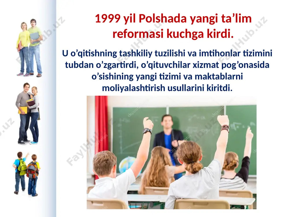 erensiyalashgan ta’lim bosqichi mavjud. davlat oo’yularining obro’si balandroq. oliy o’quv yurti davlat va xususiy maktablar litsenziat – oo’yuda 3-3,5 yil o’qigan talaba. injener – texnika, qishloq xo’jaligi, iqtisodiyot oo’yulari bitiruvchisi. magistr – ta’limning 5 yillik standart kursini bitiruvchisi. doktor – doktorlik dissertatsiyasini himoya qilgan shaxsga beriladigan daraja (bizdagi fan nomzodiga to’g’ri keladi). oo’yu bitiruvchilarining kasbiy nomlari ilmiy darajalar va unvonlar: doktor xabilitovan – doktorlik darajasiga ega bo’lgan, fanga ulkan hissa qo’shgan va yana bir ilmiy ishni himoya qilgan shaxsga beriladigan ilmiy daraja.(bizdagi fan doktoriga to’g’ri keladi). image2.jpg image3.jpg image4.jpeg image5.jpeg image6.emf image7.jpeg image8.jpeg image9.jpeg image10.jpeg image11.jpeg image12.jpeg image13.jpeg image14.jpeg image15.jpeg image16.jpeg image17.jpeg image18.jpeg image19.jpeg image20.jpeg image21.jpeg image1.jpg