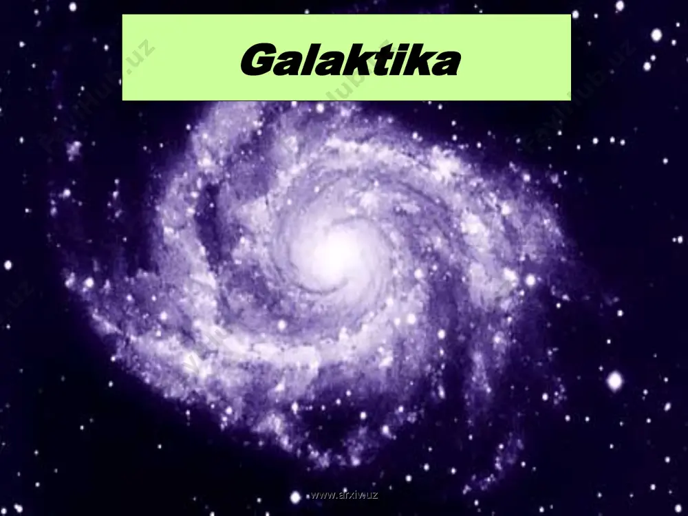 ’ldoshlardan iborat osmon jismlari to’plamidir. sayyoralar – (planetalar – grekcha planetos, sayyora deydi ma’nosida). quyosh atrofida aylanadigan yirik sharsimon osmon jismlari. quyosh tizimida 9 ta sayyora mavjud: quyosh tizimi www.arxiv.uz www.arxiv.uz asteroitlar yulduzlar – kichik sayyoralar. quyosh tizimidagi qattiq osmon jismlari bo’lib, ularning ko’pchiligi mars va yupiter orbitalari oralig’ida quyosh atrofida aylanadi. asteroitlarning eng kattalari serera, pallaga, vesta, yunonaning diametrlari 768, 489, 385 va 193 km. dir. www.arxiv.uz www.arxiv.uz meteorlar grekcha mateoros – tepadagi, tepada turgan ma’nosida). unga katta bo’lmagan qattiq jismlarni atmosferaga kosmik tezlikda kirib kelish natijasida atmosferada ro’y beradigan qisqa laxzali chaqnash. eng katta chaqnashlar olov sharga o’xshaydi, ular atmosferadan juda katta shovqin bilan o’tadi. bunday chanashni bokidlar deb atashadi. www.arxiv.uz www.arxiv.uz metioritlar grekcha meteora – koinot xodisasi) fazodan yer yuzasiga tushadigan tosh yoki temir xoldagi osmon jismlari. ular asteoritlarning kichik porchalari hisoblanadi. yer yuzasida aniqlangan eng yirik meteorit afrikadagi goba qishlog’i chekkasiga tushgan metioritdir. uning og’irligi 60 …