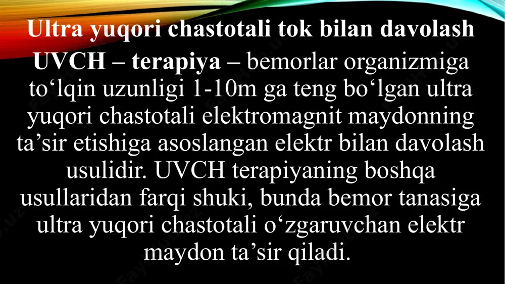 aringit) ginekologik kasalliklar (salpingoofaritlar), urologik kasalliklar (prostatit) stomatologik kasalliklarda yaxshi naf beradi. ultratovushni qoʻllash bemorga toʻgʻri kelishi kelmasligini faqat vrach aniqlab beradi. toʻqimalarni kesish kabi xirurgik operatsiyalarda ham ultratovush asboblaridan foydalaniladi. ultratovush diagnostika maqsadlarida tosh va yot jismlarni, homilaning joylashish holati hamda boshining oʻlchamini va boshqalarni aniqlashda qoʻllaniladi. image2.png image3.jpg image4.jpg image5.png image6.jpg image7.jpg image8.png image9.png image10.png image1.png /docprops/thumbnail.jpeg