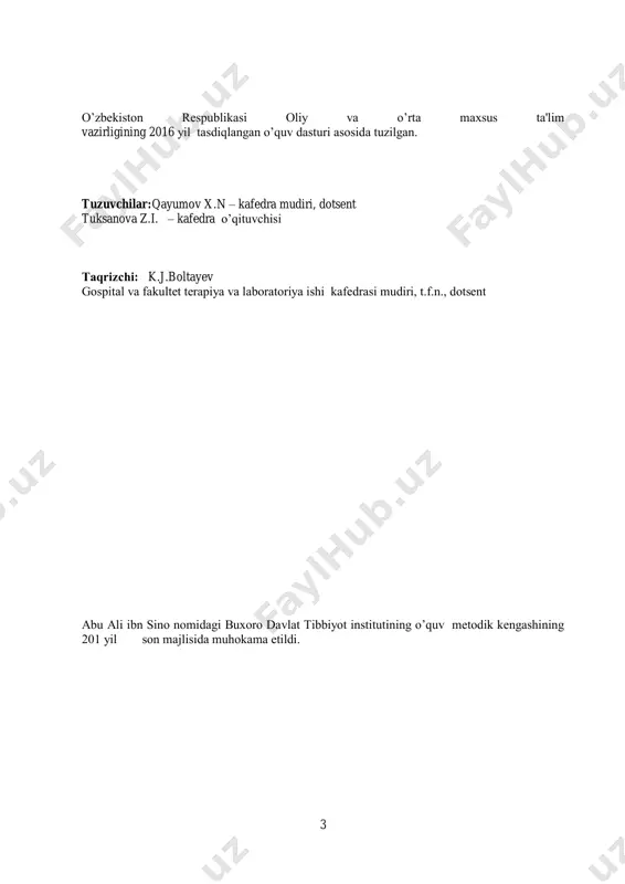 ing texnologik kartasi. ish bosqichlari va vaqti faoliyat mazmuni ta'lim beruvchi ta'lim oluvchilar 6 tayyorgarlik bosqichi 1. mavzu bo‟yicha o‟quv mazmunini tayyorlash. 2. kirish ma'ruzasi uchun taqdimot slaydlarini tayyorlash 3. fanni o‟rganishda foydalaniladigan adabiyotlar ro‟yxatini ishlab chiqish 1 - mavzuga kirish (15 daqiqa) fan nomini aytadi. mavzular ro‟yxati beriladi. birinchi mashg‟ulot mavzusi, uning maqsadi va o‟quv faoliyati natijalari bilan tanishtiradi. talabalar bilimini faollashtirish maqsadida mavzu bo‟yicha savollar beradi tinglaydilar talabalar berilgan savollarga javob beradilar 2 – asosiy bosqich (60 daqiqa) 2.1. power point dasturi yordamida slaydlarni namoyish qilish va izohlash bilan mavzu bo‟yicha asosiy nazariy jihatlarini tushuntirib beradi. 2.2. ko‟rgazmali plakatlardan foydalanadi. 2.3.mavzuga oid videorolik namoyish etiladi. 2.4. talabalar bilimlarini faollashtirish va mustahkamlash maqsadida bugungi mavzuga oid savollar beradi tinglaydilar, yozadilar. talabalarga berilgan savollarga javob beradilar. 3- yakuniy bosqich (5 daqiqa) 3.1. mavzu bo‟yicha talabalarda yuzaga kelgan savollarga javob beradi, yakunlovchi xulosa qiladi. 3.2. o‟tilgan o‟quv materialini o‟rganib kelish vazifasini …