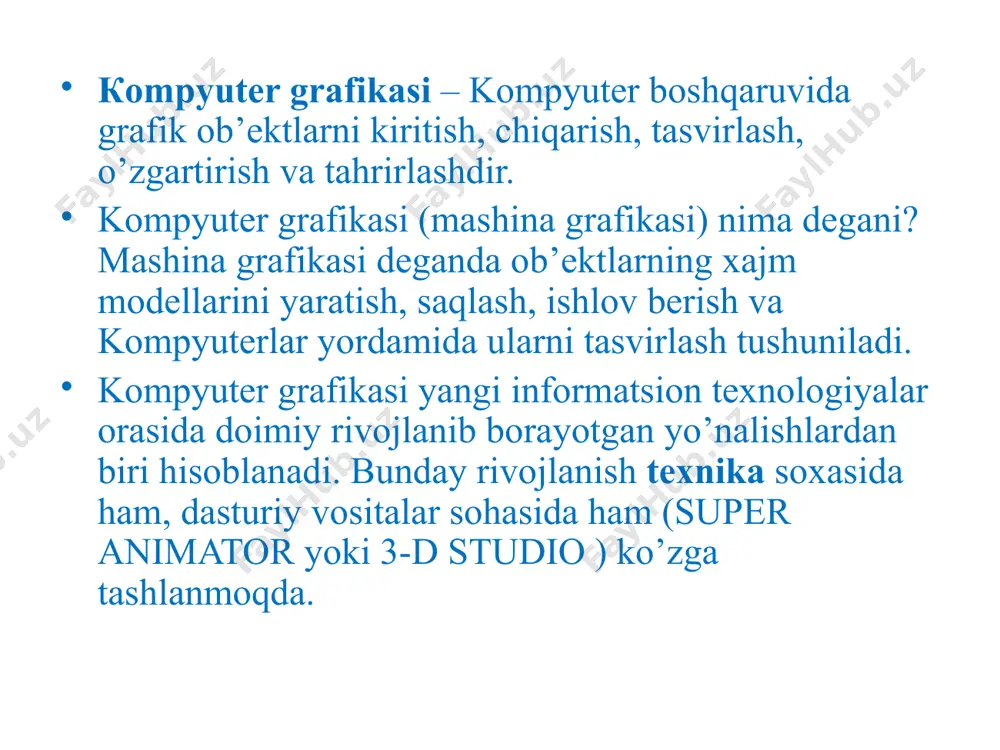 lar paneli foydalanuvchiga dastur bilan ishlash mobaynida qator qulayliklar yaratadi. panel buyruqlari tanlangan uskunaga bog`liq ravishda namoyon bo’ladi. sahifa ko’rinishini o’zgartirish. coreldraw dasturida sahifa ko’rinishini o’zgartirish xossalar paneli orqali amalga oshiriladi. odatda ochilgan yangi sahifani boshqa ko’rinishlarga o’zgartirish uchun sahifa ko’rinishini sozlash uchun mo’ljallangan xossalar panelidan foydalanamiz. uning tuzilishi va vazifalari quyidagicha: sahifa parametrini o’zgartirish. sahifa o’lchamlari. tanlangan holatni bitta sahifa uchun ishlatish. kursor bilan siljish. tanlangan holatni barcha sahifalar uchun ishlatish. hujjat nusxasigacha masofa. sahifa holatini o’zgartirish . o’lchov birliklari. 9. qo’shimcha imkoniyatlar. 3. corel draw dasturida ob’ektlari bilan ishlash corel draw grafik muharririni ishga tushirish corel draw dasturini ishga tushirgandan so`ng uning oynasi quyidagi rasmdagidek ko`zga tashlanadi. grafika ustida ishlash uchun welcom to corel draw (corel drawga xush kelibsiz) dialog oynasidagi variantlardan birini tanlash lozim. agar biz new graphic (yangi hujjat) variantini tanlasak ekran markazida nashr varag`i bo`lgan - rasmdagidek standart oyna paydo bo`ladi. ushbu dialog oynasidagi what …
