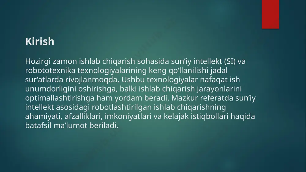 rivojlanishi nafaqat iqtisodiy, balki ekologik va ijtimoiy jihatdan ham sezilarli o‘zgarishlarga olib kelishi shubhasiz. image6.jpeg image7.jpeg image2.png image3.png image4.png image5.png /docprops/thumbnail.jpeg