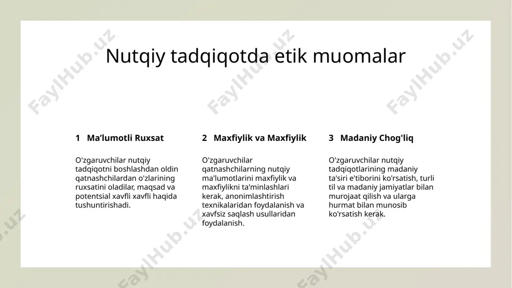 shlashda, nutq ishlab chiqish va tushunishdagi rolini aniqlashga yordam beradi. nutqiy tushunchani solishda taqqoslovchi tadqiqotlar nutqiy tushunchani solishning nazariy asoslari nutqiy tushunchani solishda taqqoslovchi tadqiqotlar, kognitiv psixologiya va sociolingvistika kabi turli nazariy asoslarni tahlil qilishni oʻz ichiga oladi, odamlar qanday qilib nutqi ishlanganini va tushunishini tushunishni tushunishga harakat qiladi. nutqiy tushunchani solishda metodologik usullar olimlar turli metodologik usullardan foydalanishadi, masalan, tajribaviy tadqiqotlar, koʻrib chiqish tadqiqotlari va hisoblanuvchi modellashtirish, turli til va madaniyatlarda nutqiy tushunchani qanday qilib turli xossalarning nutqiy qabul qilish va tushunishiga ta'sir qilishini solish uchun. nutqiy tushunchada til oʻzbekchalararo tadqiqotlar nutqiy tushunchani solishda taqqoslovchi tadqiqotlar tilga xos xossalarning nutqiy qabul qilish va tushunishga qanday ta'sir qildigini oʻzbekchalararo til muhitlarida solishni oʻz ichiga olgan xosilalararo tadqiqotlarni oʻz ichiga oladi. nutqiy tadqiqotda aniq ko'rib chiqishning ko'paytirilgan turlari tilshunoslik tahlili nutqiy tadqiqot tilning qonunlari va tuzilishini tushuntirish uchun fonetika, sintaksis va semanticani tekshirishni o'z ichiga oladi. psixologik o'rganishlar nutqiy tadqiqot psixologik …