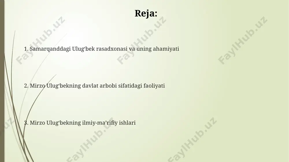 15929) hisoblashda muhim rol oʻynadi. ulugʻbek va ilm-fan ulugʻbekning samarqanddagi rasadxonasi 1420-yillarda qurilgan boʻlib, oʻz davrining eng yirik va zamonaviy astronomik asboblari bilan jihozlangan edi, diametri 40 metrga yaqin boʻlgan ulkan kvadrantga ega edi. ulugʻbek faqat astronomiya bilan chegaralanib qolmadi, balki matematika, geografiya va boshqa fanlarni ham rivojlantirishga katta hissa qoʻshdi, uning kutubxonasi 100 mingdan ortiq qoʻlyozmalarni oʻz ichiga olgan. ulugʻbek “ziji-i sultoniy” deb nomlangan astronomik jadvallar toʻplamini yaratdi, bu asar quyosh, oy va yulduzlarning harakatini aniq hisoblash uchun 1000 dan ortiq yulduzning koordinatalarini oʻz ichiga olgan. ulugʻbek davlat arbobi sifatida ulugʻbek 1409-yilda samarqandda amir sifatida hokimiyat tepasiga keldi va oʻzining davlat boshqaruvidagi faol siyosati bilan tamerlan imperiyasining yana bir bor gullashini taʼminladi. uning hukmronligi davrida samarqand markaziy osiyodagi eng yirik savdo va madaniyat markaziga aylandi, shahar aholisi 150 000 dan oshdi, bu oʻsha davr uchun juda katta koʻrsatkich edi. ulugʻbek adolatli va malakali davlat arbobi sifatida tanildi, uning hududiy …