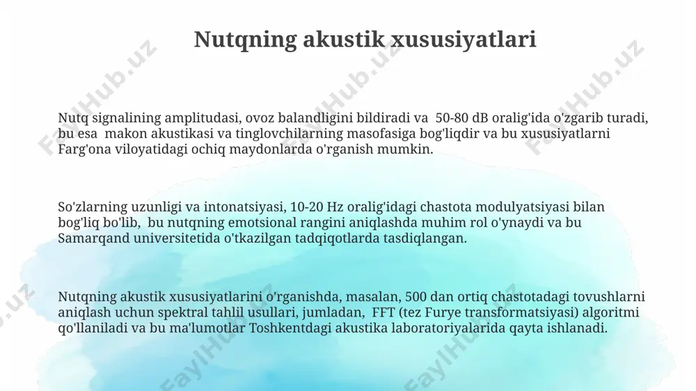 chun farg'ona shahrida 2023-yilda 3 ta yangi logopedik markaz ochildi, bu yerda 20 dan ortiq turdagi diagnostik testlar qo'llanilmoqda. samarqand viloyatida o'tkazilgan tadqiqotlar shuni ko'rsatdiki, 100 nafar bola ichidan 15 nafari artikulyatsiya nuqsonlariga ega bo'lib, ularning nutqini diagnostikasi uchun kompyuterlashtirilgan usullar qo'llanilmoqda. nutqni baholashda 5-7 yoshli bolalarda fonetik rivojlanish darajasini aniqlash uchun toshkent shahridagi logopediya markazlarida maxsus testlardan foydalaniladi. nutq ixtisoslashuvi tushunchasi nutq ixtisoslashuvi, masalan, 5 yoshgacha bo'lgan bolalarda sodda gaplarni ishlatishdan 15 yoshli o'smirlardagi murakkab sintaksis va lug'atga o'tishni o'z ichiga olgan, til rivojlanishining tabiiy jarayonidir. nutq ixtisoslashuvisining asosiy tarkibiy qismlari fonetika, leksika, grammatika va pragmatikani o'z ichiga oladi, bu 3 ta asosiy nutq funksiyasi (ifodalash, muloqot, ta'sir) ni amalga oshirish uchun zarurdir. nutq ixtisoslashuvi, o'zbek tilida, turli sohalarda (masalan, tibbiyot, huquq) mutaxassislarning professional terminologiyasini o'zlashtirishi va qo'llashini, 7-8 million kishi yashaydigan toshkent shahrida ham kuzatish mumkin. nutq buzilishlari va ularning turlari balbuziya, nutqning ritmik buzilishi, dunyo bo'ylab aholining …