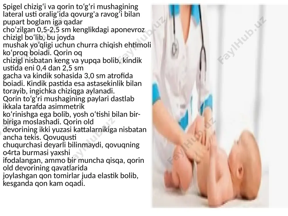 chov kanali orqali chiqsa, qiyshiq chov churrasi deyiladi. agar a'zolar fo s s a u n q u in a lis m e d ia lis dan chiqib kanalining teriosti halqachasi orqali chiqsa, to‘g (ri chov churrasi deyiladi, bunda churra hosilasi chov kanalidan o‘tmaydi. tug‘ma chov churrasi - embrional davrda moyak buyraklar ostida joylashib sekin-sekin pastga tushadi, uni moyak bilan yorg‘oq o4rtasidagi pay - q u b e r n a c u lim te s tis pastga - yorg'oqqa tortadi. moyak pastga tushishida a n u lu s in g u in a lis p ro fu n d u s orqali chov kanaliga tushadi. bunda o‘zidan oldin qorin pardasini itarib yorg‘oqqa tushadi, qorin pardasining ushbu qismi qorin pardasining vaginal o‘simtasi deyiladi. bola tug‘ilishi davrida yoki tug‘ilgandan so'ng qorin pardaning vaginal o‘simtasi bitishib ketadi, qorin bo‘shlig‘i yorg'oq bo‘shlig‘idan ajraladi. agar p ro c e s s u s v …