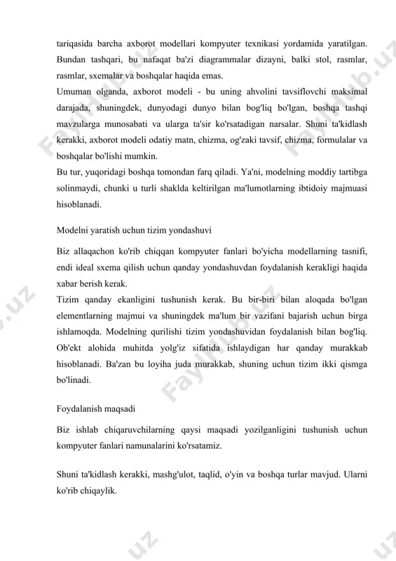 chun odamni ko'chirish uchun ko'p sonli tajribalar amalga oshiriladi. ularni ham simulyatsiya modeli deb atash mumkin. shunday qilib, bu namuna va xatolar tizimi. bu sizga ko'proq asosli echimlar qilish imkonini beradi. o'yin modeli - bu ba'zi ob'ektlarni har qanday doiraga o'rnatadigan tizim. bu iqtisodiy, biznes yoki harbiy o'yin bo'lishi mumkin. shunday qilib, odam atrof-muhit muhitidagi ma'lum bir ob'ektning xatti-harakatlarini tushunishga qodir. har qanday hodisani o'rganish uchun ilmiy va texnik ishlatilishi kerak va ichkarini o'rganish qiyin bo'lgan jarayon oddiy hayot. bu momaqaldirg'ochni oqilona yoki quyosh tizimini to'liq nusxa ko'chiradigan harakatning modelini uyg'otadigan qurilmani yaratishdir. hisoblash va ma'lumotlarga asoslangan fan – tadqiqotning uchinchi ustuni sifatida nazariya va tajriba o‘rtasini bog‘lovchi muhim vositadir. shu bilan bir qatorda, ta'limning barcha sohalarini, ilmiy izlanishlarni, ishlab chiqarish amaliyotini, shuningdek, mahalliy va jahon iqtisodiyotini tubdan o‘zgartirish potensialiga ega kompyuter modellari sistemaning tabiatini o‘ziga xos turli xil kombinatsion matematik modellarga asoslangan yaqinlashuvlar yordamida tasvirlab beradi. o‘tgan asrda kompyuterda …