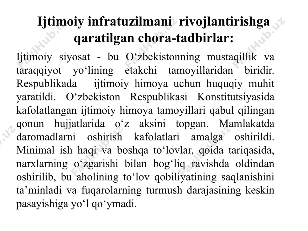 salomatligini yanada mustahkamlash, onalar, bolalar va o‘spirinlarning sog‘lig‘ini muhofaza qilish bo‘yicha davlat dasturi to‘g‘risida" gi qarori qabul qilindi, uning ijrosi farzandlarimizni jismonan sog‘lom va ma’naviy yetuk shaxs sifatida shakllantirishga xizmat qildi hamda yoshlarga oid davlat siyosatini yangi, yanada yuqori darajaga ko‘tardi. sog‘lom bola, avvalo, sog‘lom va do‘stona oilaning mevasidir, degan hayot haqiqatidan kelib chiqib, yil davomida oilada sevgi va o‘zaro hurmat muhitini shakllantirish, uning iqtisodiy va ma’naviy asoslarini mustahkamlash, yosh oilalarni qo‘llab-quvvatlash, onalikni himoya qilish bo‘yicha keng ko‘lamli ishlar amalga oshirildi, va bolalar uchun zarur shart-sharoitlarni yaratish va ayollarning kundalik uy ishlarini engillashtirish choralari ko‘rildi. 2016 yil “sog‘lom ona va bola yili” deb e’lon qilindi. ushbu yilda chekka qishloq joylarida yashovchilar, birinchi navbatda, ayollar va qizlar uchun zarur ijtimoiy, maishiy va tibbiy sharoitlarni yaratish, qishloq aholisini toza ichimlik suvi, tabiiy gaz bilan ta’minlash va xizmatlar sifatini yanada oshirish bo‘yicha ishlar izchil davom ettirildi. bolalar orasida yuqumli kasalliklarning oldini olish maqsadida …