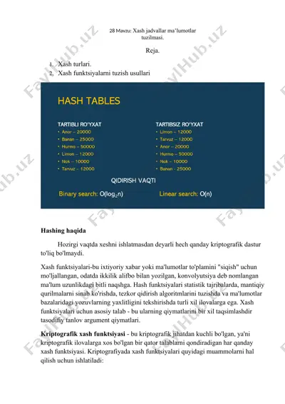 xash jadvallar maʼlumotlar tuzilmasi — DOCX
