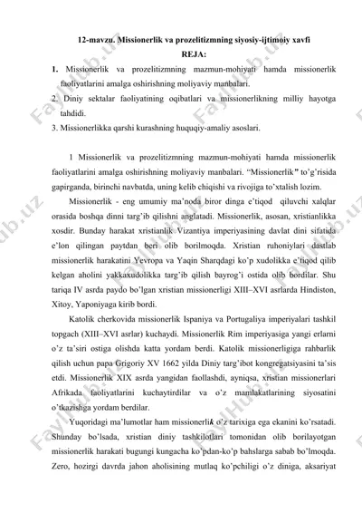 missionerlik va prozelitizmning siyosiy-ijtimoiy xavfi — DOCX