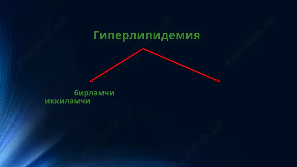 сита антикоагулянтклар, шунинг учун – 47 фибратлар фибрик кислота унумлари: гемфиброзил (гевилон, лопид), клофибрат, (мисклерон), безафибрат, фенофибрат, сипрофибрат кўрсатма: - яққол ривожланган (>400 мг%) гипертриглитсеридемия (гтг) - гтг панкреатитдан огоҳлантириш учун 48 фибратлар снижают уровень тг за счет снижения их синтеза повышают концентрацию лвп увеличивают активность липопротеин-липазы, которая расщепляет лонп активизируют рецепторы, связывающие лнп 49 фибратлар гемфиброзил – таблеткада 450 мг ва 600 мг, капсулалар 300 мг. дозаси:600 мг 2 маҳал суткада (ерталаб ва кечқурун) ёки бир марталик 900 мг кечқурун. макс. кун. доза – 1500 мг фенофибрат – капсулалар 200 мг. дозировка : 200 мг суткасига бир марта 50 фибратлар қарши кўрсатмалар: ўт тош касаллиги, жигар ва буйрак касалликлари. хомиладорлик (гипертриглитсеридемия фонида панкреатит профилактикасидан ташқари) 51 фибратлар ножўя таъсири клофибрат – ўт пуфагида тош ҳосил бўлишини стимуллайди ва ҳазм системаси ўсмалари кўнгил айниши, қайт қилиш, диарея, тошма, уйқусизлик, бўлмачалар хилпираши 52 фибратлар биргаликдаги таъсири билвосита антикоагулянт таъсирини кучайтиради статинлар …