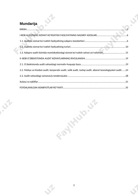 lgilovchi universal me’zon bo‘lib, dunyo miqyosida tan olingan. bu standartlar xalqaro buxgalterlar federatsiyasi (ifac) tarkibidagi xalqaro auditorlik va kafolat berish standartlari kengashi (iaasb) tomonidan ishlab chiqiladi. ular auditorlik faoliyatini olib borishda metodologik asos, axloqiy me’yorlar, hujjatlashtirish talablari va audit sifati bo‘yicha mezonlarni belgilaydi. o‘zbekiston respublikasi ham 2020-yillardan boshlab xasga bosqichma-bosqich o‘tish siyosatini izchil amalga oshira boshladi. jumladan, prezidentning 2020-yil 24-noyabrdagi pq-4894-sonli qarori bilan “moliyaviy hisobotning xalqaro standartlariga o‘tishni jadallashtirish” ustuvor yo‘nalish sifatida belgilanib, bu borada kompleks chora-tadbirlar rejalashtirildi. shuningdek, 2021-yil 15-martda yangi tahrirda qabul qilingan “auditorlik faoliyati to‘g‘risida”gi [footnoteref:1]o‘zbekiston respublikasi qonuni auditorlik xizmatlarini litsenziyalash, mustaqillik kafolatlari, auditorlar reestri yuritilishi, attestatsiya va kasbiy mas’uliyat mexanizmlarini chuqurlashtirdi. mazkur qonun orqali audit faoliyati nafaqat tartibga solindi, balki xalqaro tajribaga asoslangan sifat yondashuvi yo‘lga qo‘yildi. [1: o‘zbekiston respublikasi ham 2020-yillardan boshlab xasga bosqichma-bosqich o‘tish siyosatini izchil amalga oshira boshladi. jumladan, prezidentning 2020-yil 24-noyabrdagi pq-4894-sonli qarori bilan “moliyaviy hisobotning xalqaro standartlariga o‘tishni jadallashtirish” ustuvor yo‘nalish …