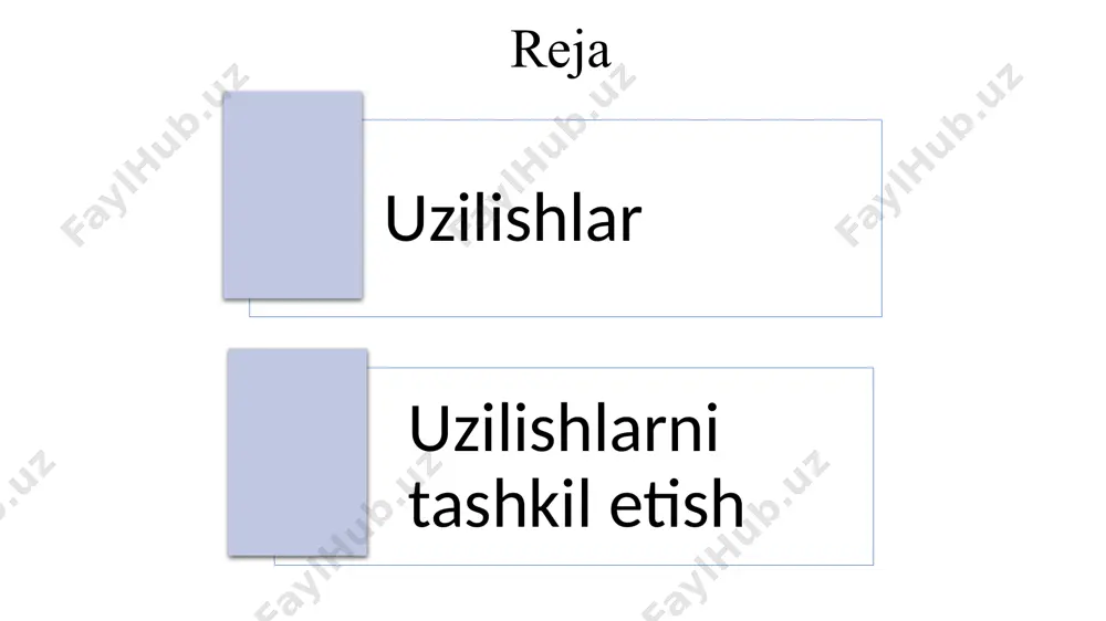 bajarilishini tugatish va protsessorni xosil bo’lgan uzilish sababiga xizmat qiluvchi dasturning bajarilishiga o’tishidir. uzilishga xizmat ko’rsatilgandan so’ng, to’xtatilgan dastur to’xtatilgan joyidan boshlab davom etishi kerak. buning uchun dastur to’xtatilayotda, uni qayta tiklash uchun zarur bo’lgan barcha ma’lumotlarni saqlash kerak (protsessor holati). bunday ma’lumotlarni jarayonning holat vektori deb atash qabul qilingan. u protsessorning holati to’g’risidagi ma’lumotlarni o’z ichiga oladi – ya’ni, protsessorning so’z holati, oxirgi buyruqlar natija belgilari – maxsus belgilar registrida (br) saqlanayotgan bayroqlar, hamda umumishlov registrlarida (uir) saqlanayotgan jarayon o’zgaruvchilar qiymatlari. jarayon holati vektorini saqlash uchun odatda stek sifatida tashkil etilgan tx ning maxsus sohasidan foydaniladi. mashina tilidagi buyruqlarning umum formatlari va turlari uzilishlar operatsiyasi ehm apparati tomonidan tashkil etiladi va quyidagi harakatlarni bajarishga yig’ilgan: joriy dastur bajarilishi to’xtatiladi. uzilish, qoida bo’yicha, dasturning joriy buyrug’i tugagandan keyin amalga oshiriladi. keyingi buyruqni bajarish boshlanmaydi, yani u bloklanadi. protsessor holati haqidagi ma’lumotlar saqlanadi – keying buyruq adresi, natija belgilari, niqoblar (maskalar) …