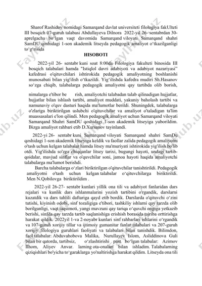 pedagogik amaliyot yig'ilishi hisoboti — DOCX