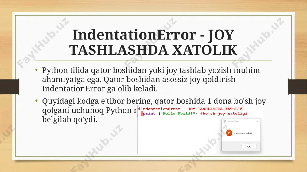 python dasturlash tilida xatoliklar va istisnolar - Page 5