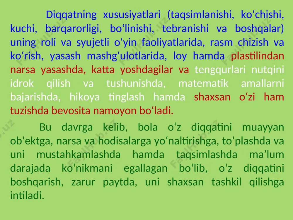 raqqiyotning zarur ko‘rsatkichi va darajasini nazarda tutamiz. bu borada yana shu narsani qo‘shimcha qilish o‘rinliki, ta’lim uchun ruhiy taraqqiyot darajasidan tashqari, bolaning turmush sharoiti va faoliyati tafovutlari o‘ziga xosligi uning sihat�salomatligi, metodik jihatdan tayyorgarligi, sodda ko‘nikmalarni egallaganligi kabi omillarni hisobga olish maqsadga muvofiq. bildirilgan mulohazalarning barchasi bolaning maktab ta’limiga psixologik jihatdan tayyorgarligining ob’ektiv tomonlarini o‘zida aks ettiradi, xolos. biroq bolaning maktab ta’limiga psixologik jihatdan tayyorlikning sub’ektiv tomoni ham mavjuddir. bola maktabda o‘qish xohishi, intilishi, predmetlarga qiziqishi, ishtiyoqi katta yoshdagi odamlar bilan muloqotga kirishishning istagi mazkur tayyorlik bilan uzviy bog‘liqdir. unda bu davrga kelib o‘qish, bilim olish yuzasidan turli tasavvurlar shakllanadi. shuning uchun u maktab jamoasining barcha a’zolarining mas’uliyatli vazifaiarini e’tirof etadi va ularga itoatkorlik tuyg‘usi, ularning ko‘rsatmalarini bajarishga moyillik tug'iladi. lekin bolalarning barchasi bu narsaga bir tekis munosabatda bo'ladi, deb bo‘lmaydi, shu boisdan ular o‘rtasida individual farq vujudga keladi. ba’zi bir bolalar maktabga vujudi bilan talpinadilar, go‘yoki qush kabi uchishga …