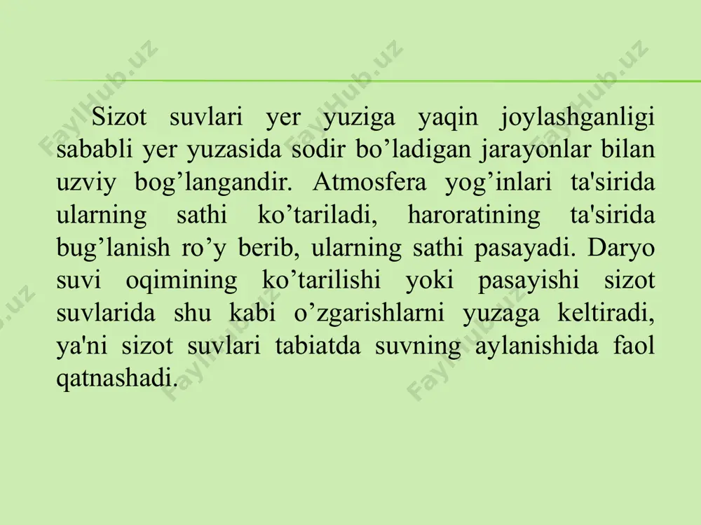qilishni. 15-jadval sizot suvlarining gidroizogips va yotish chuqurligi xaritasini tuzish uchun ma'lumotlar. quduq va suv o’tkazgichlar raqami yer yuzasining absalut balandlgi, m yer osti suvlarining chuqurligi, m yer osti suvlarining bslsndligi, m 1 251,6 7,0 244,6 2 249,6 1,7 247,9 3р 248,2 0,0 248,2 4 253,0 1,5 251,5 5 255,2 1,2 254 6 250,0 6,0 244 7d 245,0 0,0 245 8 249,0 0,5 248,5 9 251,8 0,5 251,3 10 254,0 0,7 253,3 11d 250,0 0,0 250 12 249,0 3,8 245,2 13 247,0 0,2 246,8 14 249,8 0,2 249,6 15d 253,2 1,0 252,2 16 249,0 8,0 241 17 251,4 8,0 243,4 18 250,5 6,0 244,5 19 250,5 2,5 248 20 253,0 2,5 250,5 21 251,0 9,4 241,6 22 253,0 11,1 241,9 23 253,7 9,7 244 24 253,8 7,8 246 25 254,8 6,6 248,2 kuzatuv quduqlarining xaritada joylashishi masshtab 1:2000 "d" belgisi ko’rsatilgan gidropostlar orasini 2 mm kenglikdagi chiziqlar bilan tutashtirib maydonchani …