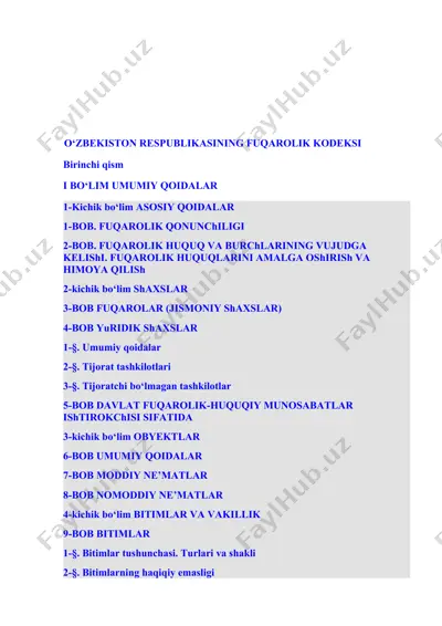 o'zbekiston respublikasining fuqarolik kodeksi — DOCX
