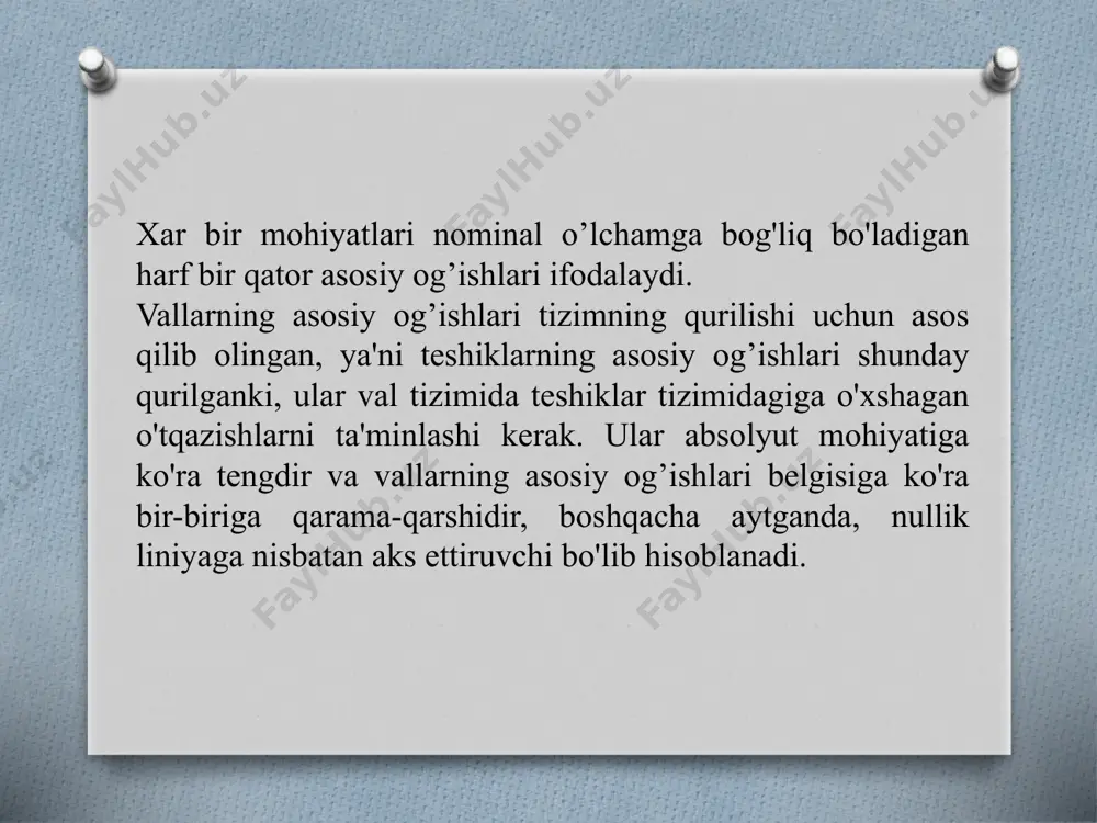 ilan aniqlanadi. bu berilgan joizlik maydonining ikkinchi chegaralangan chekli og’ishiga shu asosiy va qabul qilingan kvalitet joizligi bo’yicha aniqlash mumkin. masalan: ei=es-it yoki es=ei-it-vallar uchun; ei=es-it yoki es=ei-it-teshiklar uchun. (ei, es, ei, es og;ishlar ishoralari (+ yoki -) hisobga olingan holda olinadi). iso tavsiyanomalari va amaliyotlarini hisobga olib jo’yat standartlarida 1-500 mm gacha o’lchamlar uchun joizliklar maydonlari qatoridagi asosiy og’ishlardan eng afzal joizlik maydonlari ajratilgan. bular umumiy qo’llaniladigan o’tqazishlarning 90-95 % ta’minlaydi. eng afzal joizlik maydonlaridan foydalanish buyumlarning unifikatsiyalash darajasini oshirish qobiliyatini yaratadi, kesuvchi asboblar va kalibrlarning nomenklaturalarini qisqartiradi, standart kesuvchi asboblarni va kalibrlarni ishlab chiquvchi ixtisoslashtirilgan korxonalarni kooperatsiyalashtirish va markazlashtirilgan ishlab chiqishni tashkil qilish uchun eng yaxshi sharoitlar yaratib beradi. 2-rasm. joizlik maydoni image3.jpeg image4.png image5.png image6.png /docprops/thumbnail.jpeg