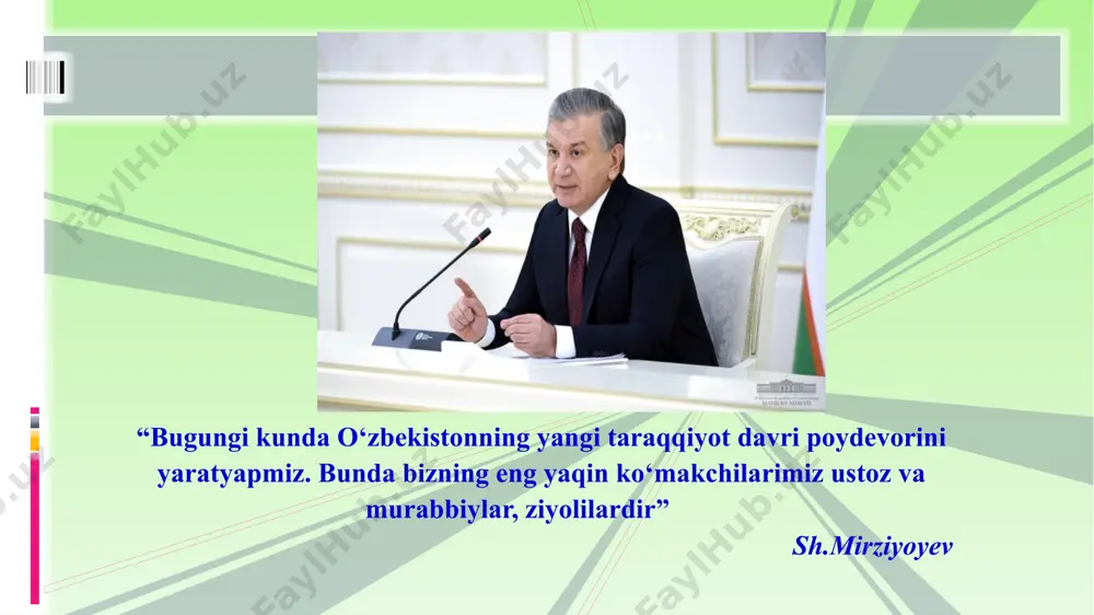 oyiha asosida o‘qitish: talabalar jamoaviy yoki individual loyihalar orqali real muammolarni hal qilishga o‘rganadi. bu esa o‘qituvchi bilan yaqindan ishlashni talab qiladi va bilimlarni amaliyotda qo‘llashni o‘rgatadi. kasbiy standart tizimi: avstraliyada o‘qituvchilar uchun belgilangan aitsl – (o‘qituvchilar va maktab rahbarlari uchun professional standart)lariga asoslangan baholash tizimi mavjud. talaba-o‘qituvchilar ham shu mezonlar asosida o‘z faoliyatini baholaydilar. qiyosiy tahlil amaldagi holat (o‘zbekistonda) amaldagi holat (xorijda) taklif ustoz shogird tizimi hamkorlik asosida tashkil etiladi. bajarilgan o‘quv-tarbiyaviy ishlar yuzasidan amaliy portfolio yuritiladi. talabalar bir xil maktablarda amaliyot o‘tashadi, bu esa turli maktab muhitlaridagi tajribani yetarli darajada olishga to‘sqinlik qiladi. har bir rahbar, ustozlarda talaba bilan ishlashga yetarli vaqt, motivatsiya yoki metodik tayyorgarlik mavjud emas. ba’zi talaba-o‘qituvchilar amaliyotga nazariy va psixologik jihatdan to‘liq tayyorlanmasdan kirib keladilar. amerikada talabalar jamoaviy yoki individual loyihalar orqali real muammolarni hal qilishga o‘rganadi. bu esa o‘qituvchi bilan yaqindan ishlashni talab qiladi va bilimlarni amaliyotda qo‘llashni o‘rgatadi. talabalar bir necha xil …